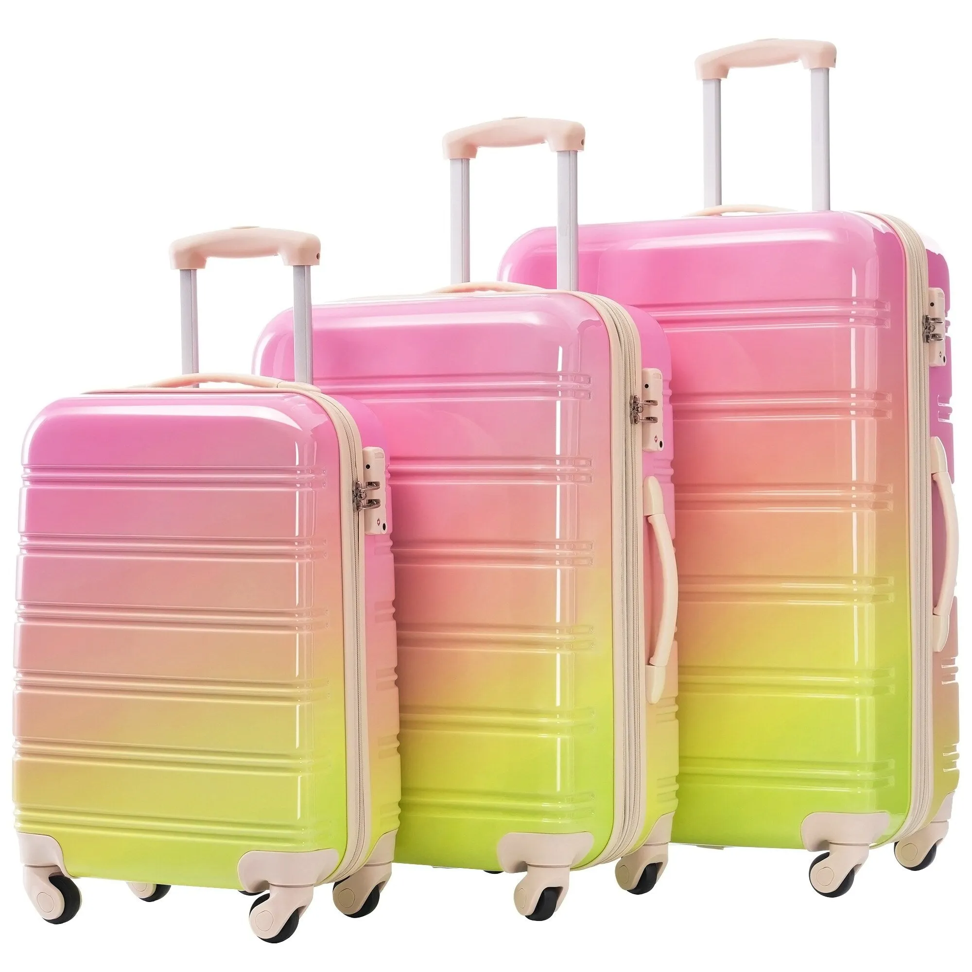 Hardshell Luggage Sets with Silicone Handles and TSA Lock, 3 Piece Gradient Color Expandable Suitcase with Spinner Wheels