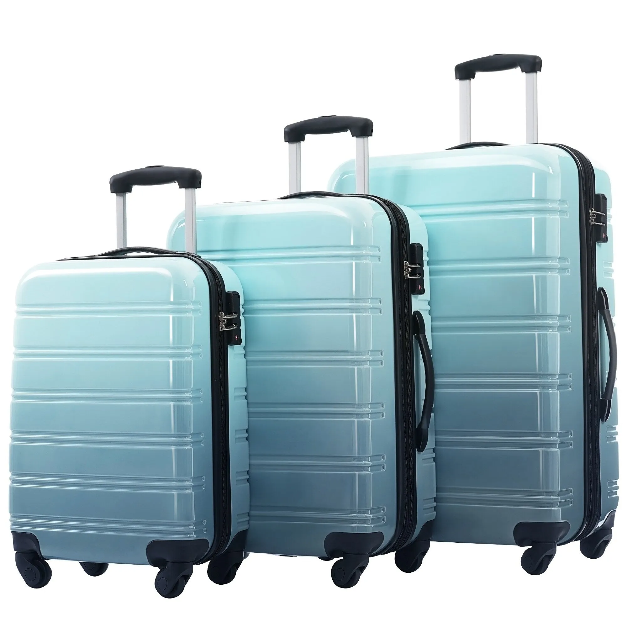 Hardshell Luggage Sets with Silicone Handles and TSA Lock, 3 Piece Gradient Color Expandable Suitcase with Spinner Wheels