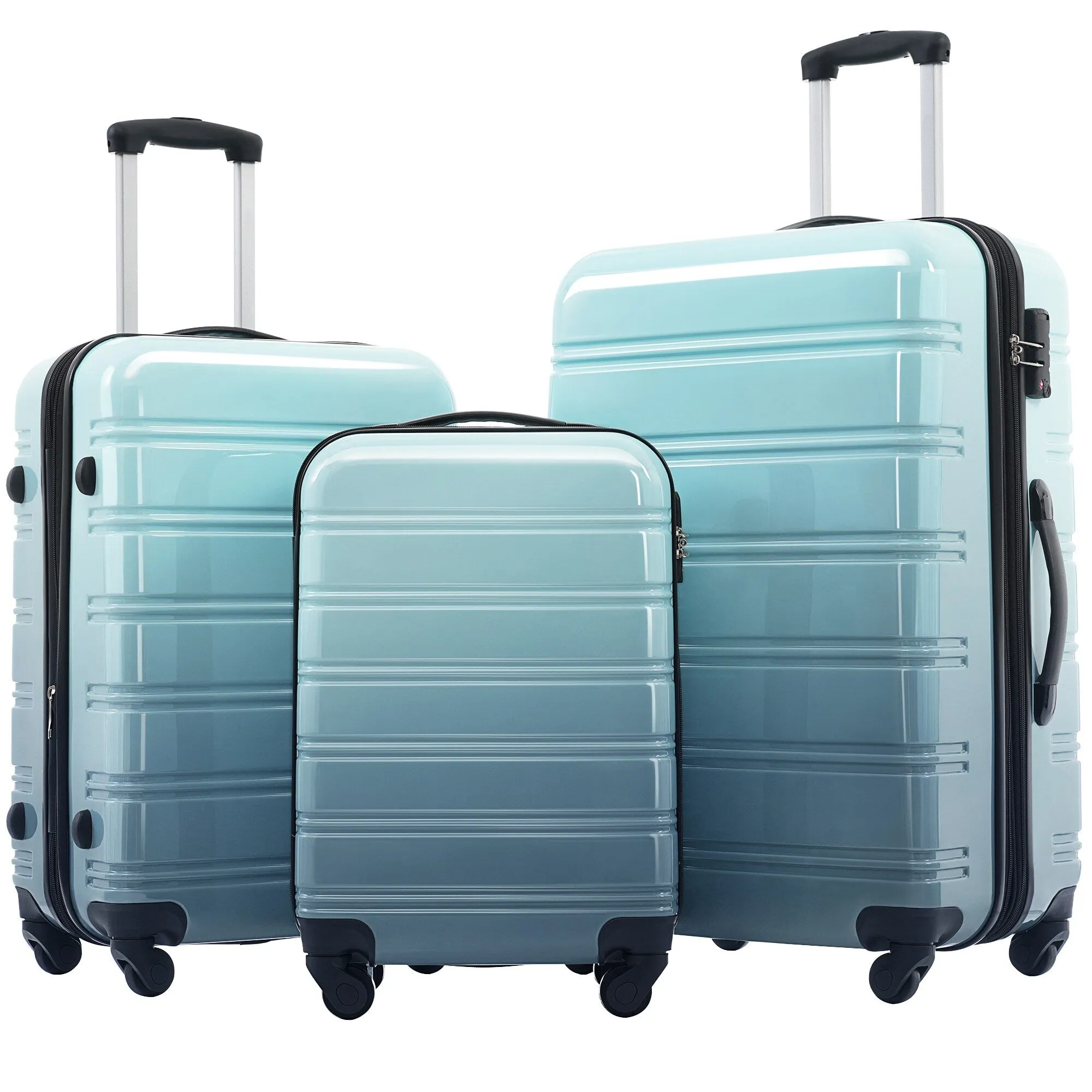 Hardshell Luggage Sets with Silicone Handles and TSA Lock, 3 Piece Gradient Color Expandable Suitcase with Spinner Wheels