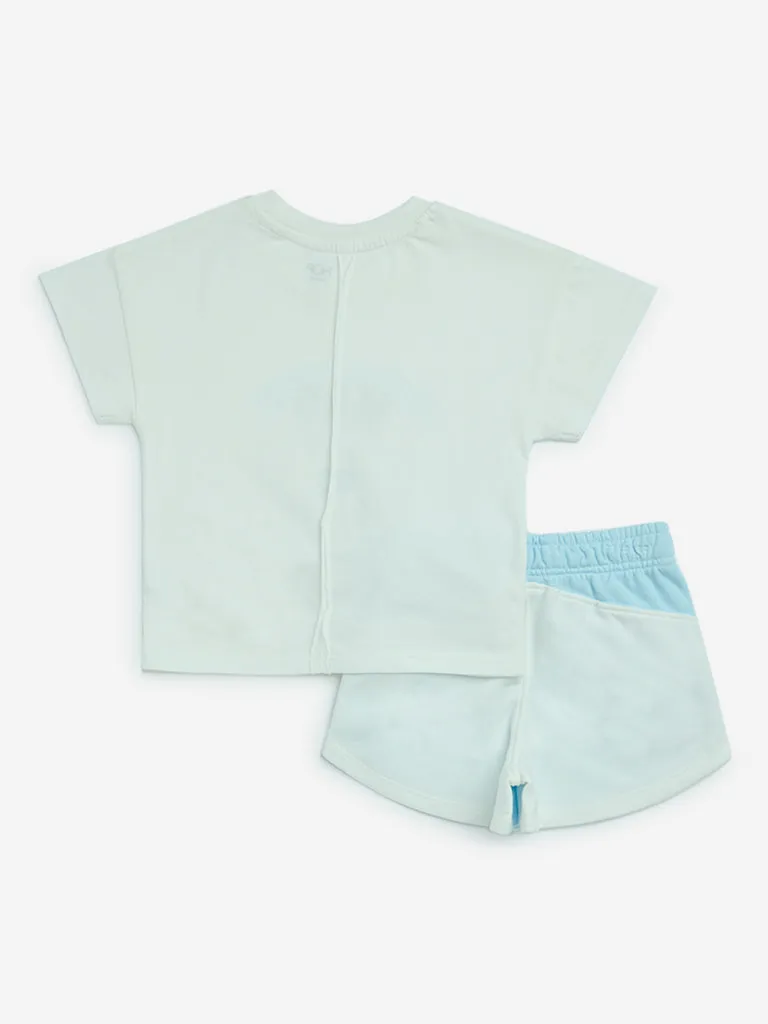 HOP Kids Light Blue Cotton-Blend T-Shirt and Shorts Set