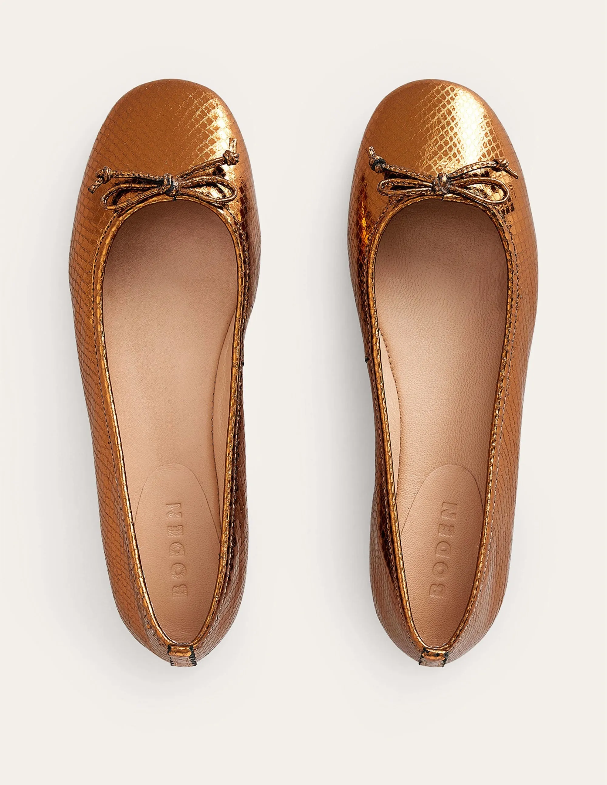 Kitty Flexi Sole Ballet Pumps-Bronze Metallic Snake
