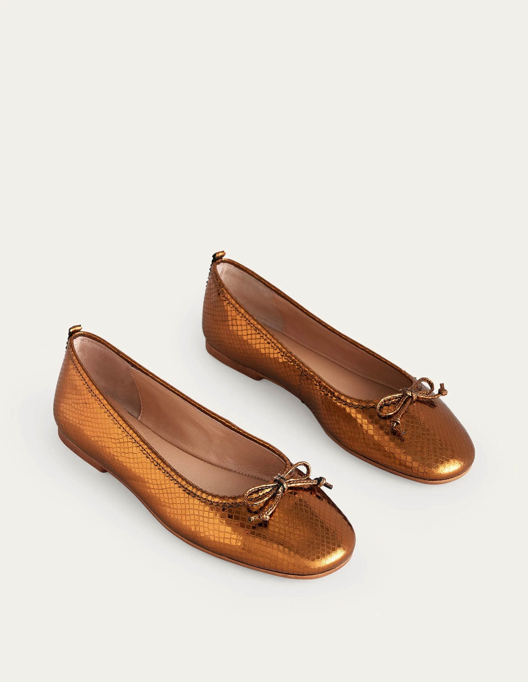 Kitty Flexi Sole Ballet Pumps-Bronze Metallic Snake