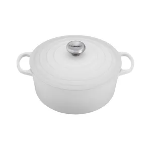 Le Creuset 7 1/4 Qt. Signature Round Dutch Oven w/Stainless Steel Knob - White- Personalized Engraving Available