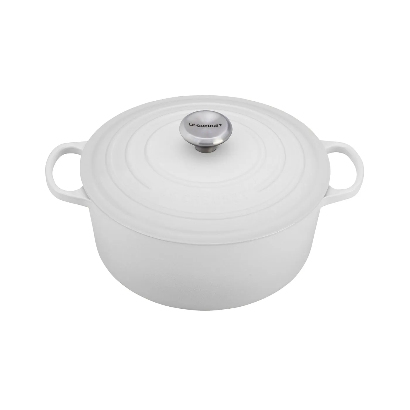 Le Creuset 7 1/4 Qt. Signature Round Dutch Oven w/Stainless Steel Knob - White- Personalized Engraving Available