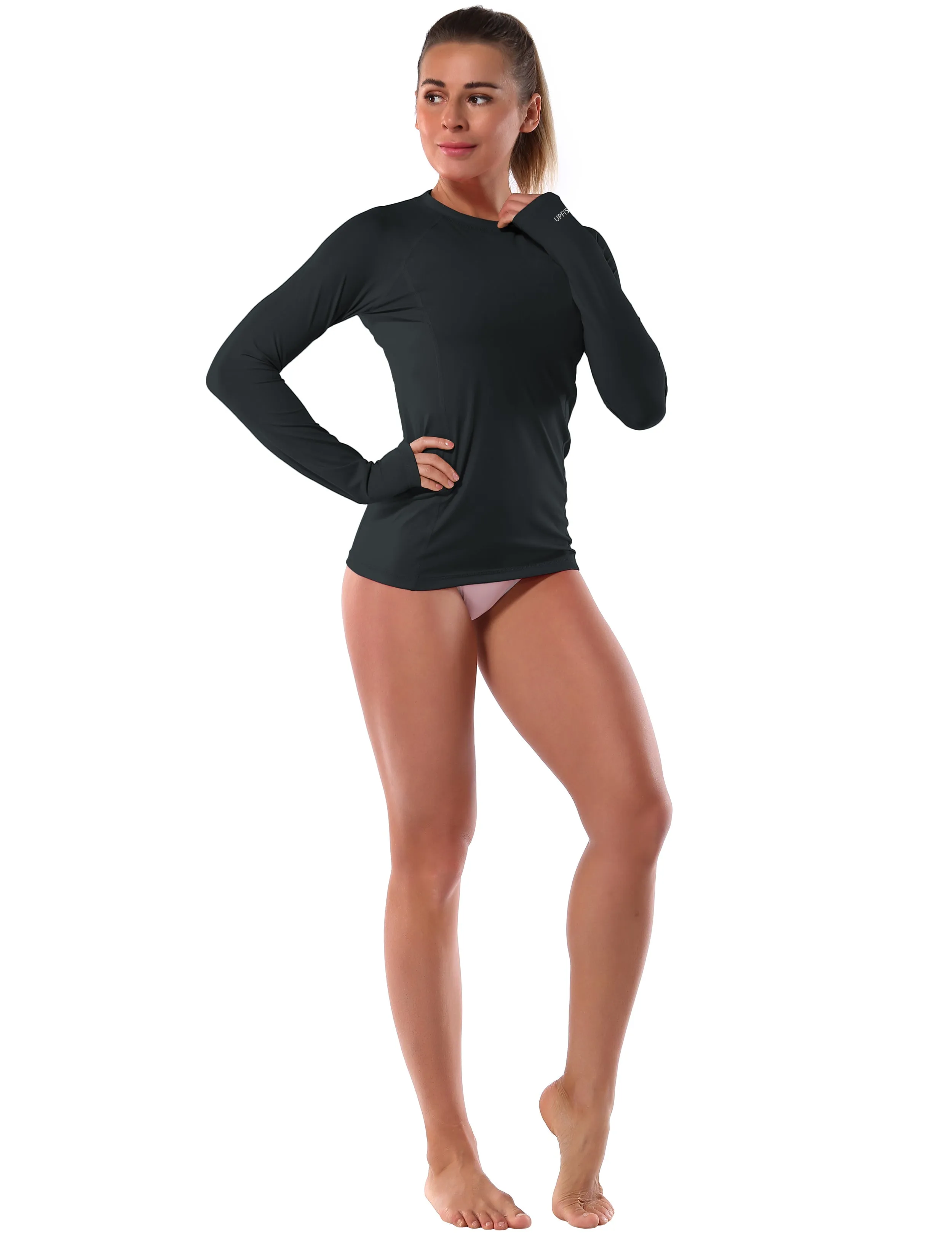Long Sleeve UPF 50  Rashguard blackgreen_Pilates