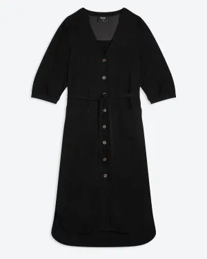 Lowie Linen Viscose Black Button Through Dress