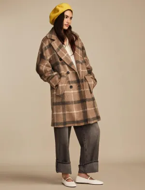 Lucky Brand Women's Brown Plaid Double Breasted Coat