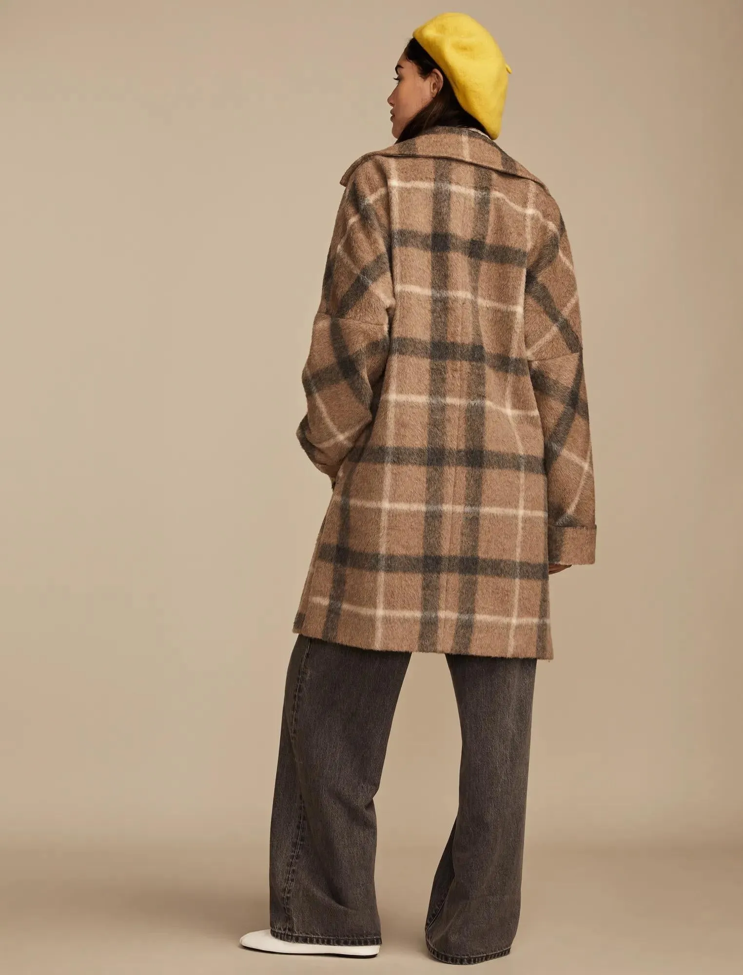Lucky Brand Women's Brown Plaid Double Breasted Coat