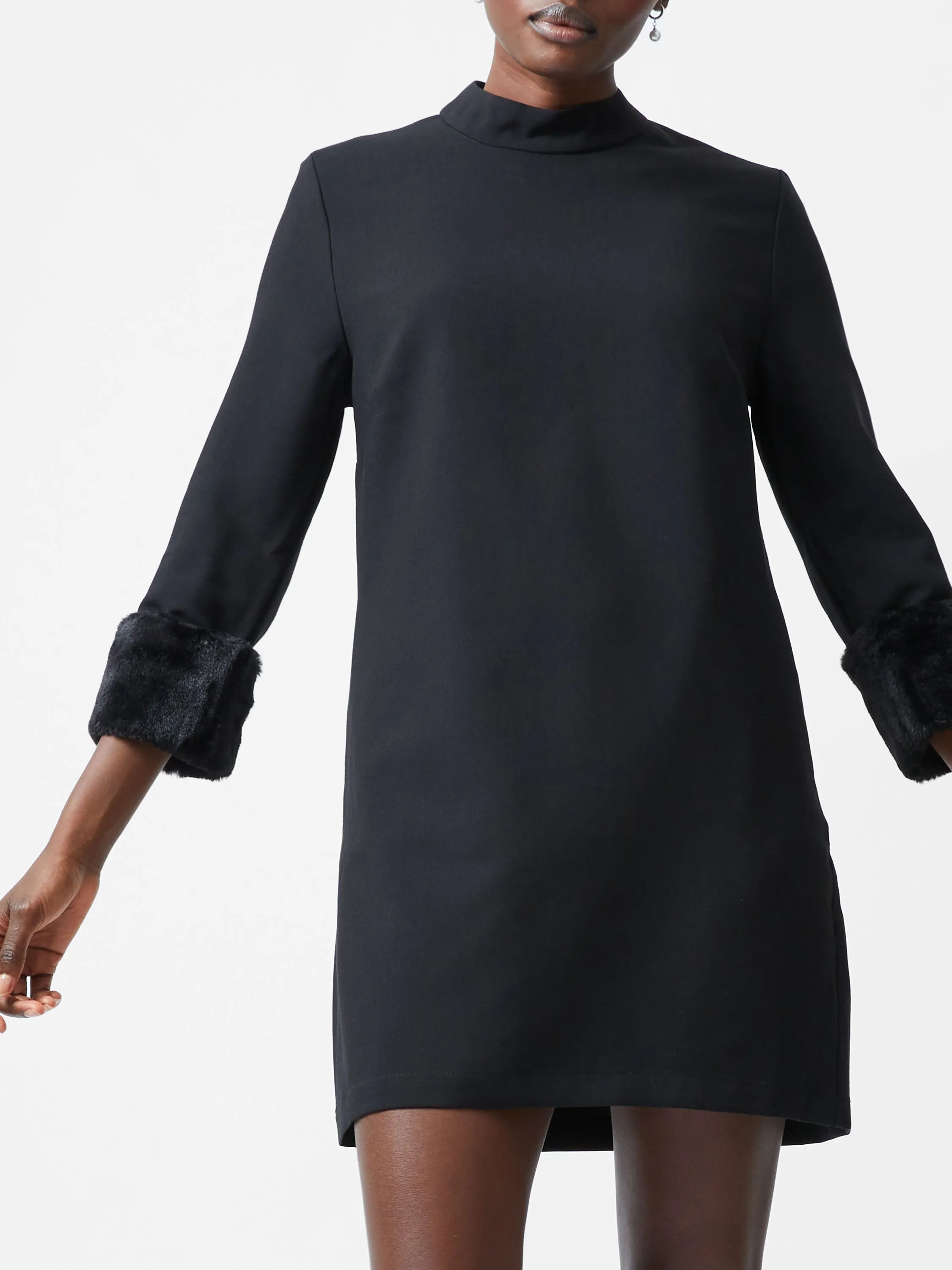 Luxe Faux Fur Three Quarter Sleeve Cuffs Mini Dress