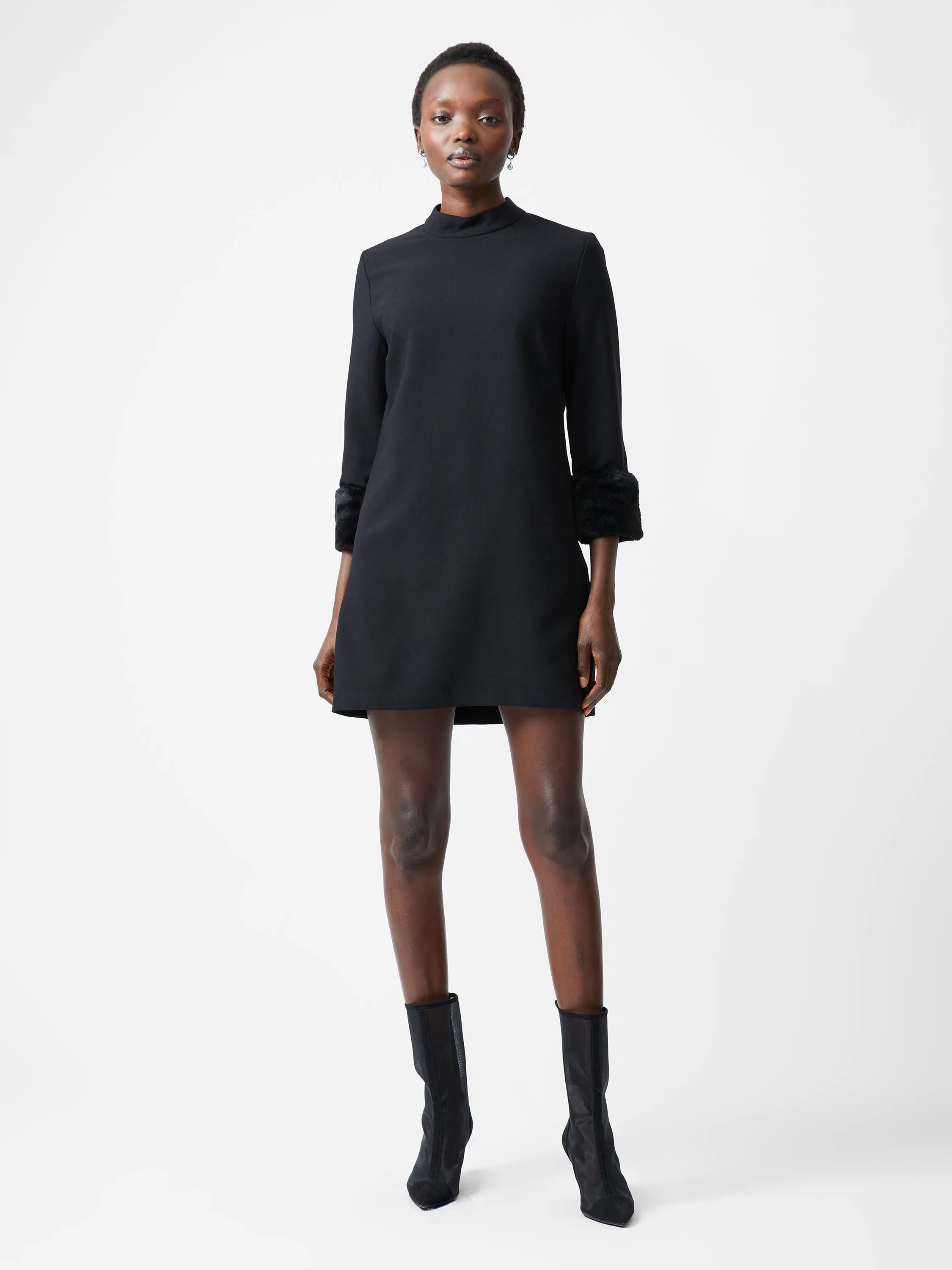 Luxe Faux Fur Three Quarter Sleeve Cuffs Mini Dress