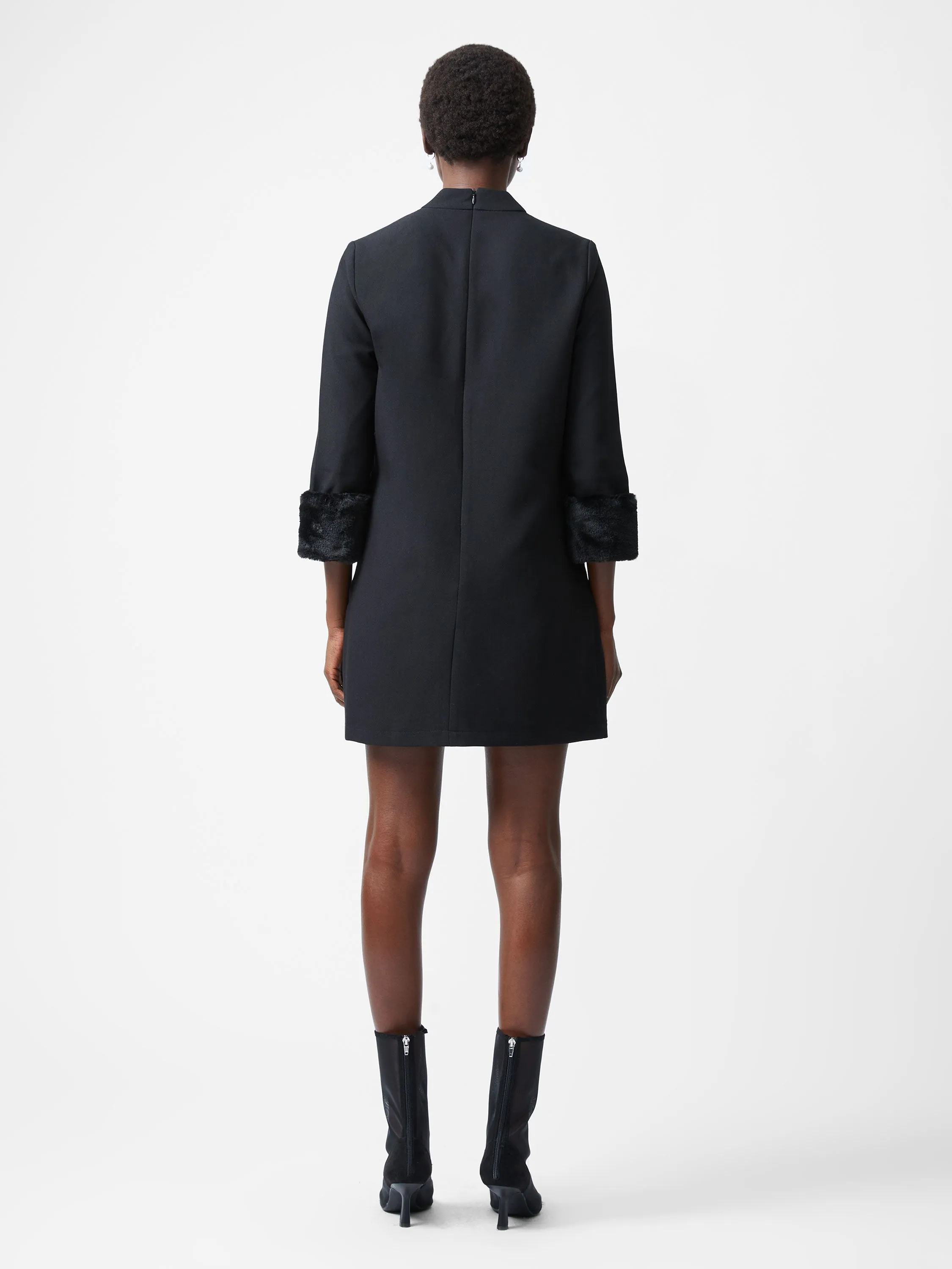 Luxe Faux Fur Three Quarter Sleeve Cuffs Mini Dress