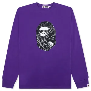 Marbling Camo Ape Head Relaxed Fit L/S Tee - Purple