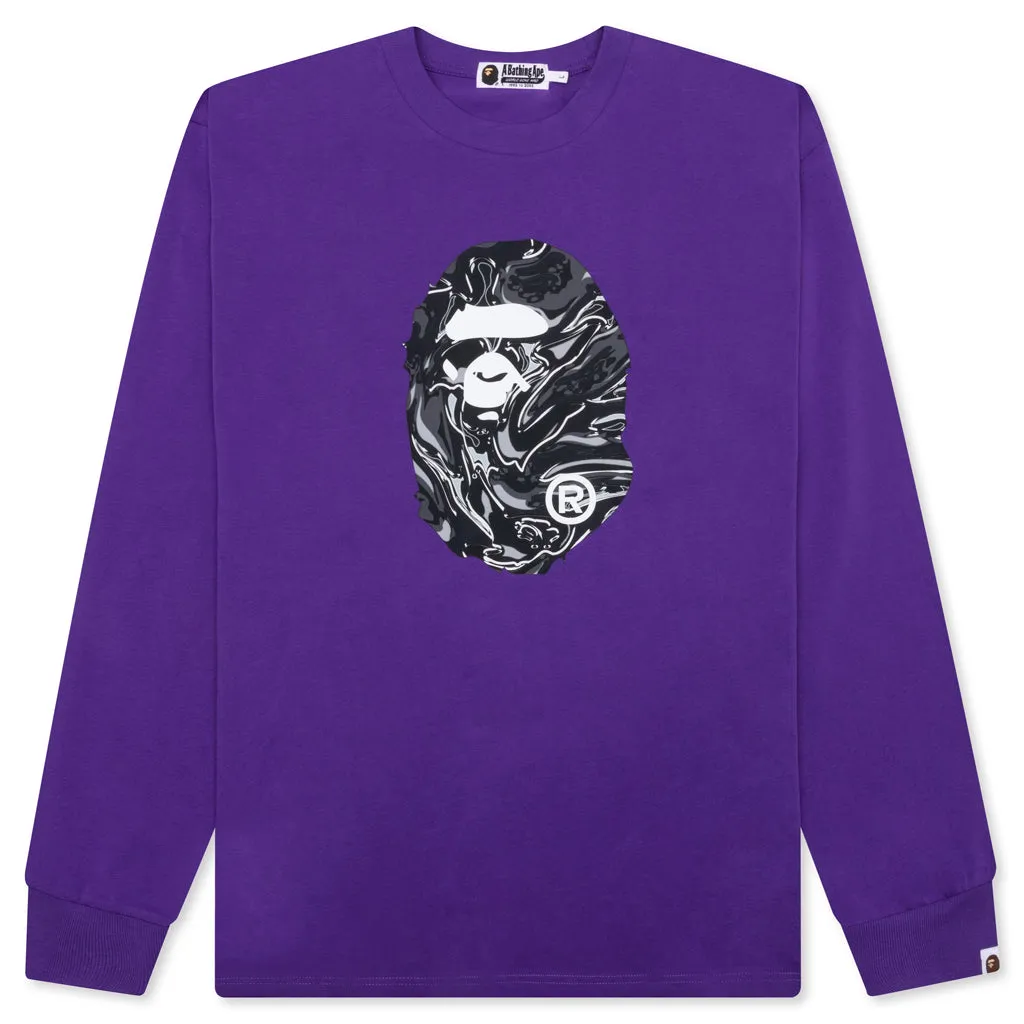 Marbling Camo Ape Head Relaxed Fit L/S Tee - Purple