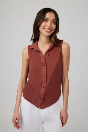 Mixed Sleeveless Button Down - Beachwood