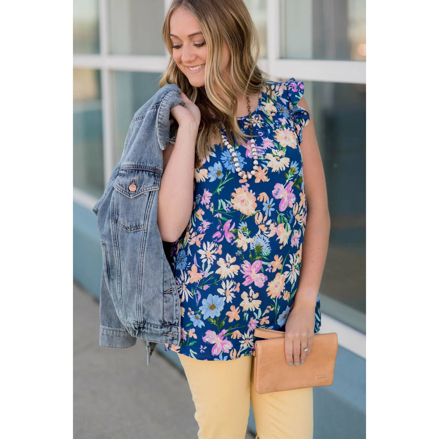 Multi Floral Ruffle Sleeve Tank