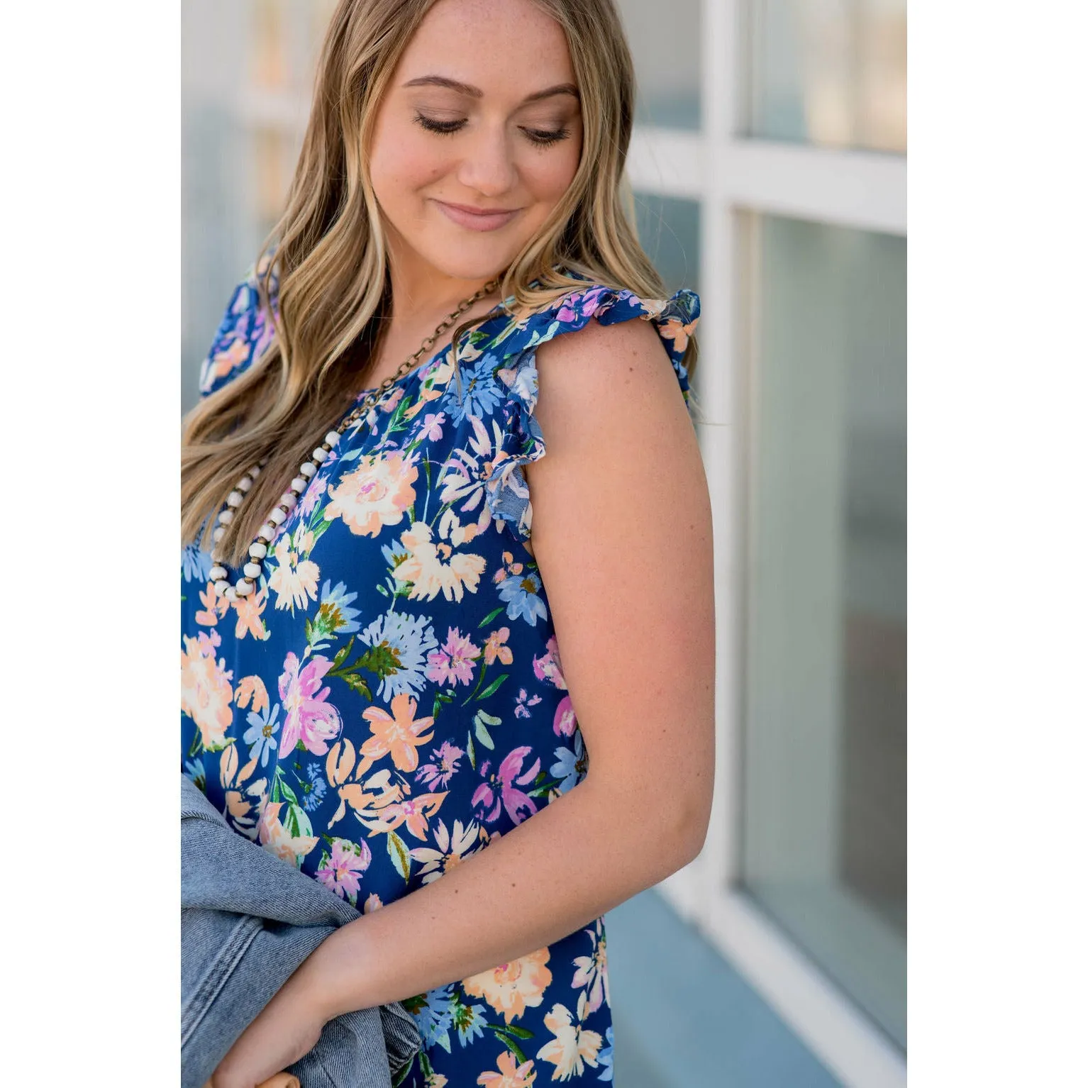 Multi Floral Ruffle Sleeve Tank