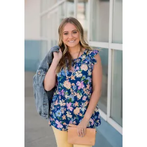 Multi Floral Ruffle Sleeve Tank
