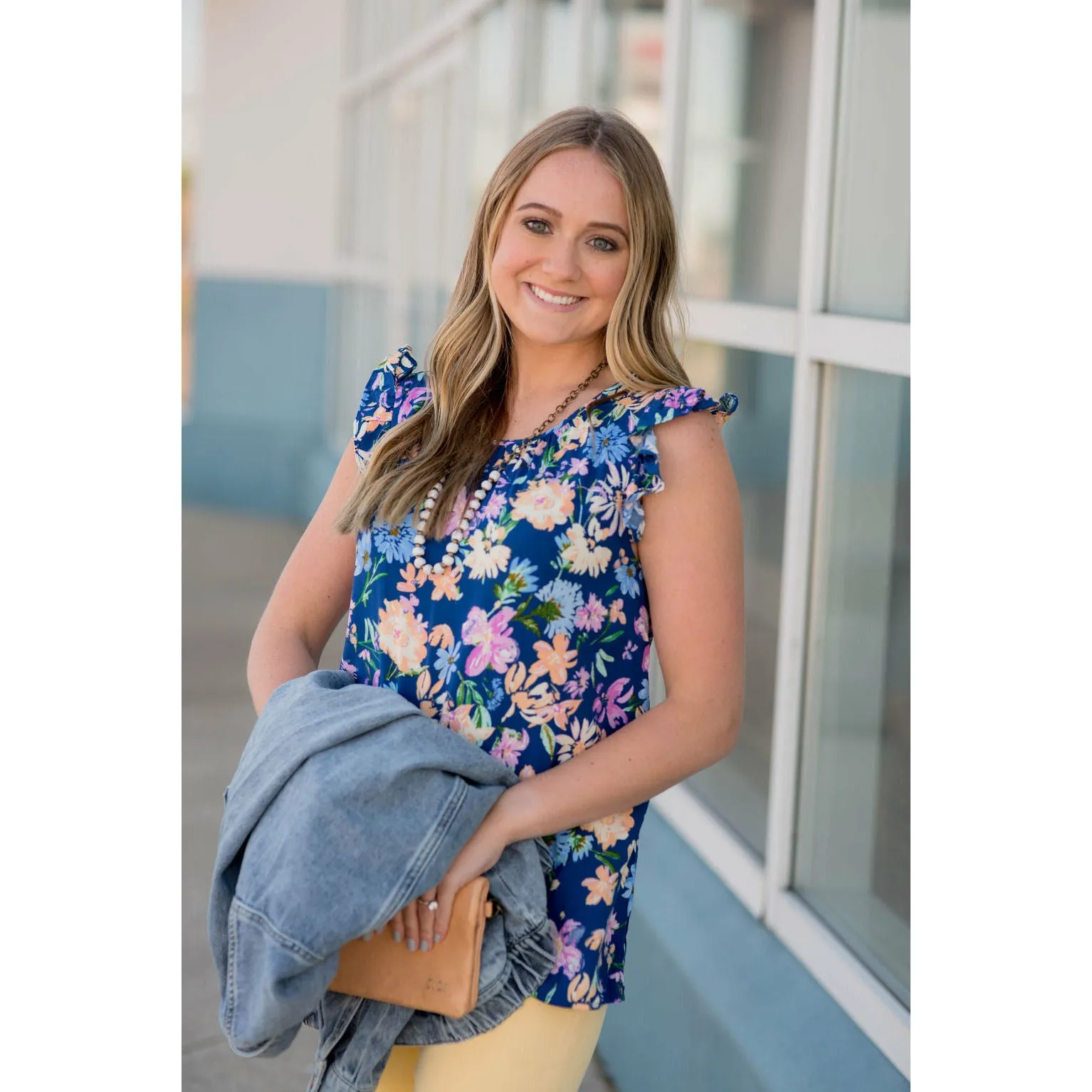 Multi Floral Ruffle Sleeve Tank