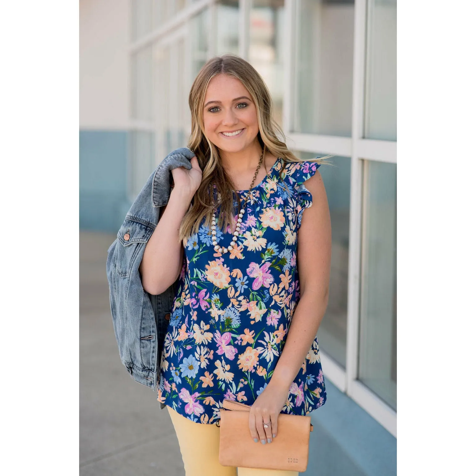 Multi Floral Ruffle Sleeve Tank