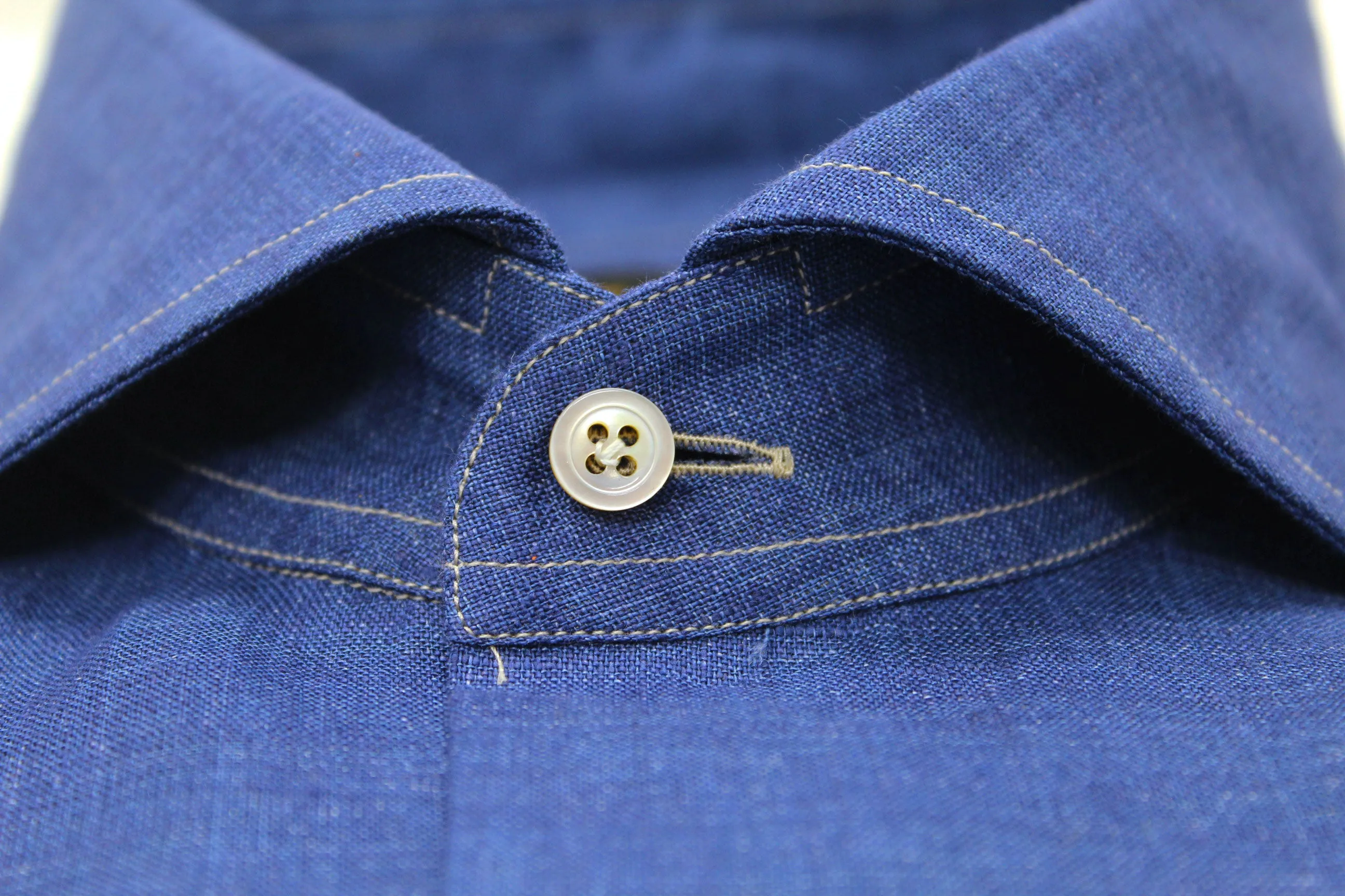 Navy Hand Finished Italian Linen Sport Shirt