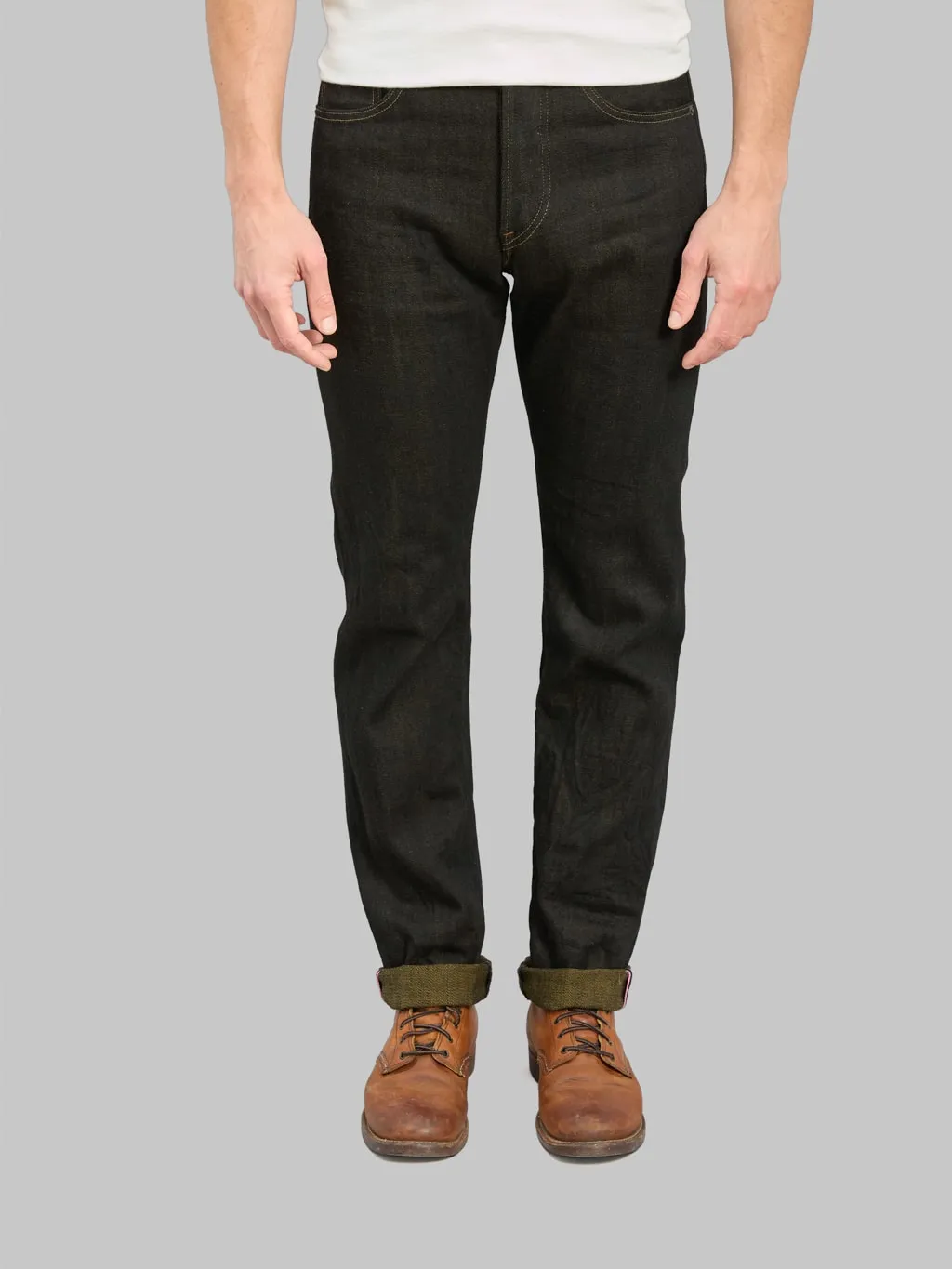 ONI Denim 246-BKOL 12.5ozBlack x Olive Neat Straight Jeans