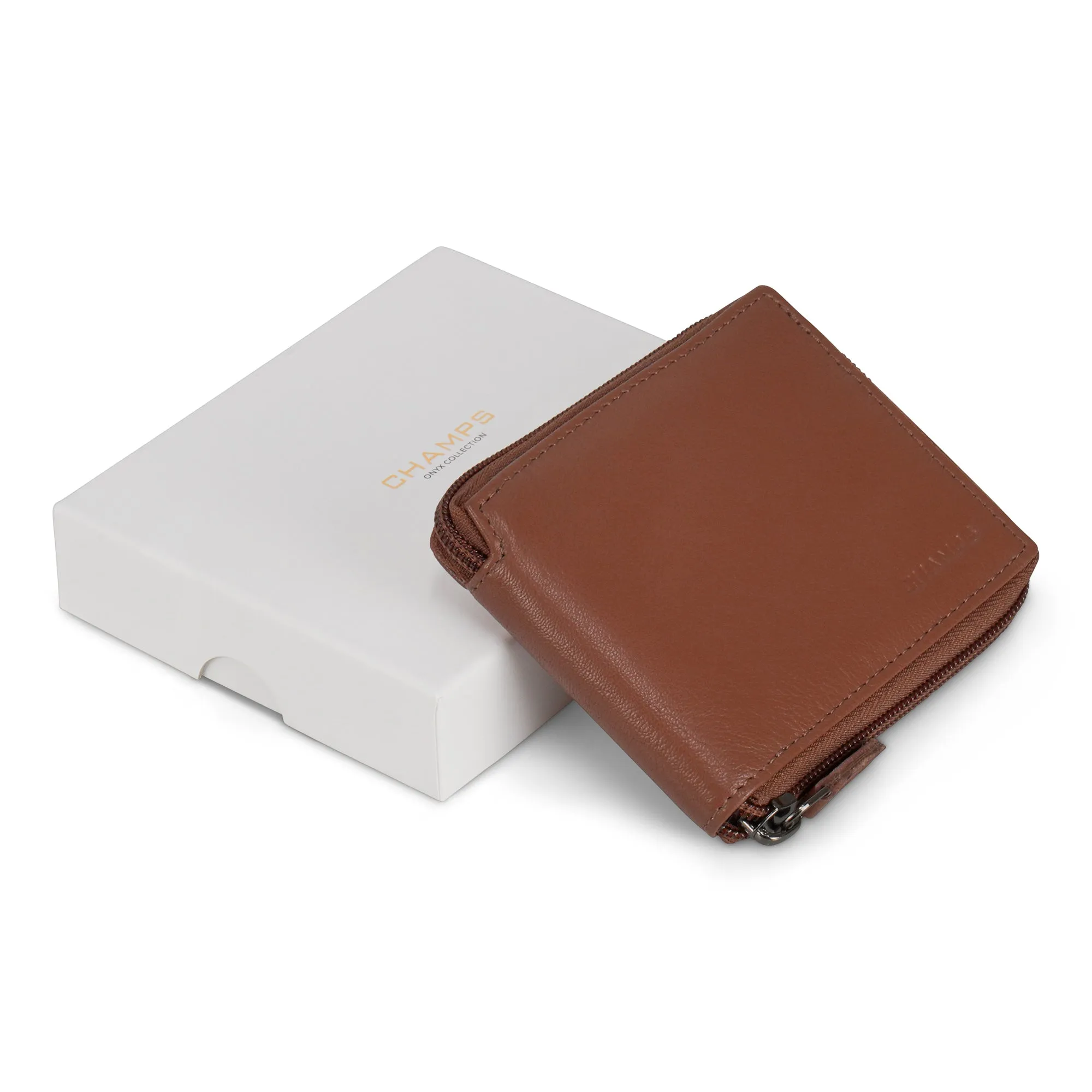 Onyx / Leather Zip Around Wallet *Drop Ship*