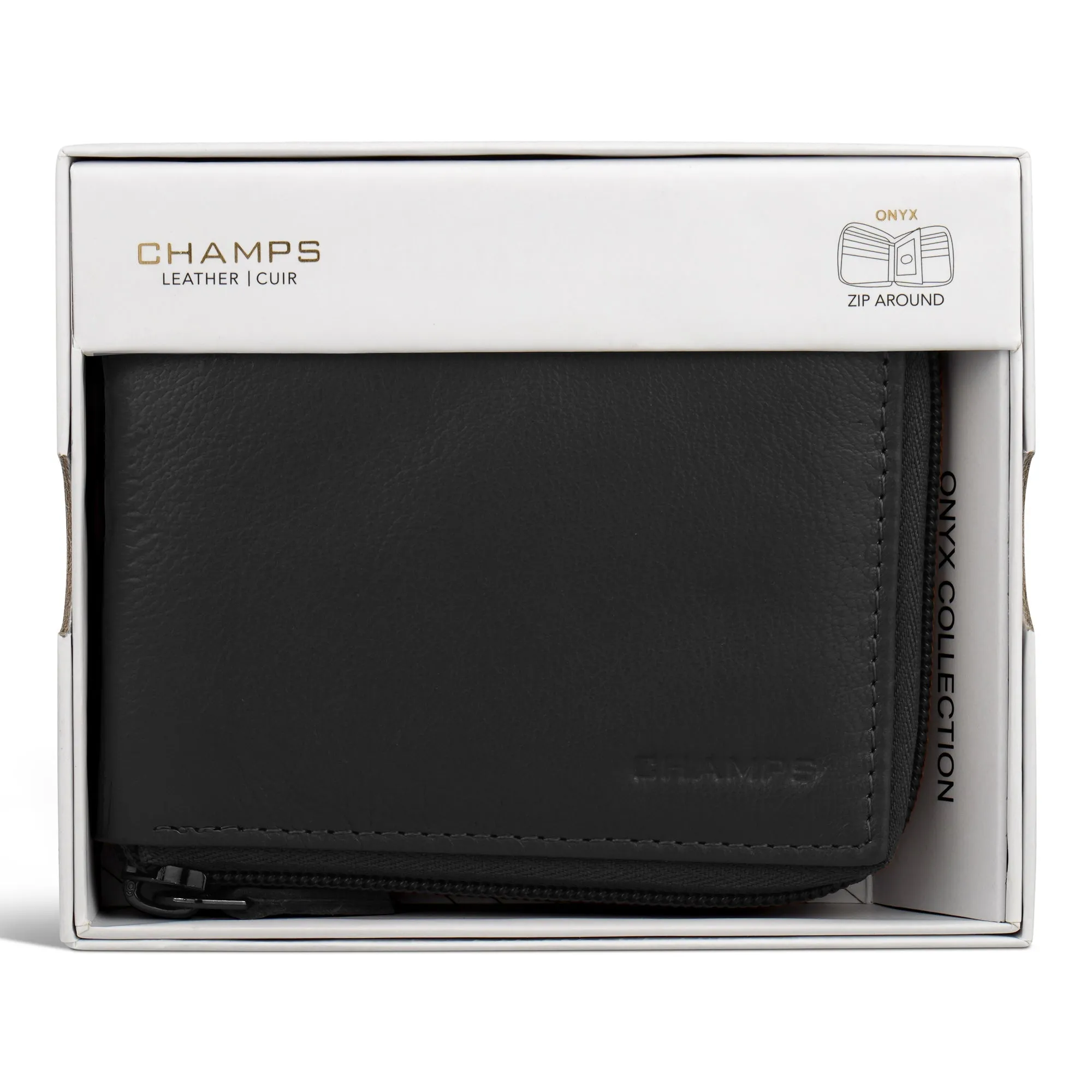 Onyx / Leather Zip Around Wallet *Drop Ship*