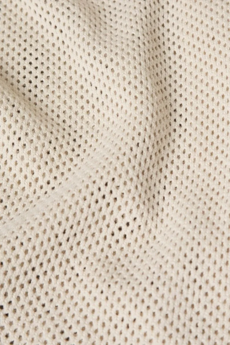 Open Stitch Cuban Collar Knitted Shirt in Stone