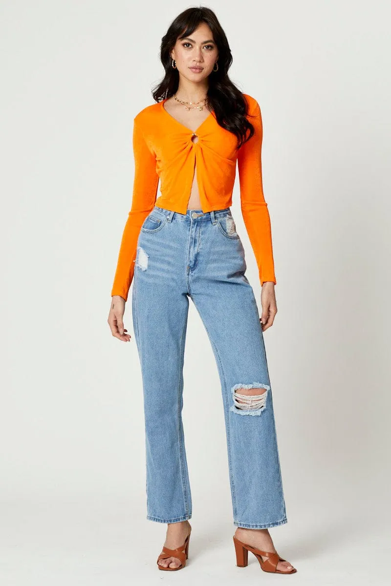Orange Slinky Jersey Long Sleeve Top
