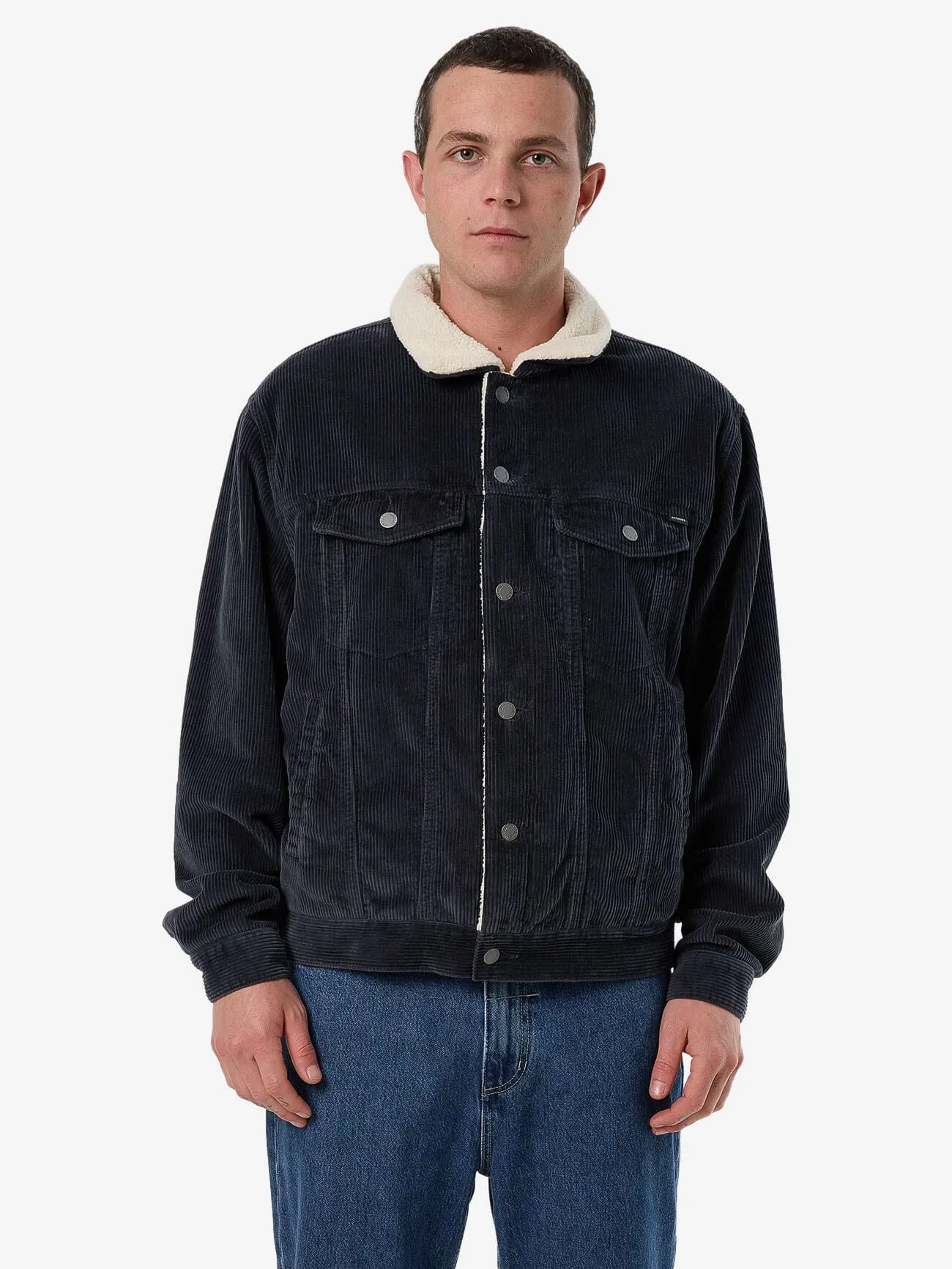 Oversized Sherpa Wanderer Denim Jacket - Asphalt Grey