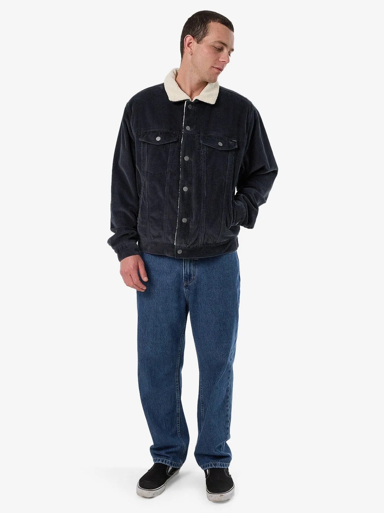 Oversized Sherpa Wanderer Denim Jacket - Asphalt Grey