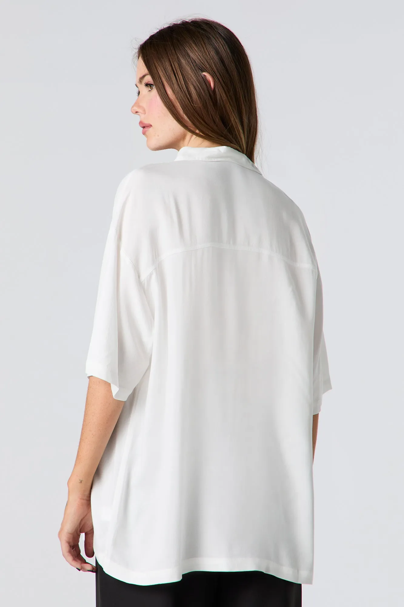 Oversized Short Sleeve Button-Up Top