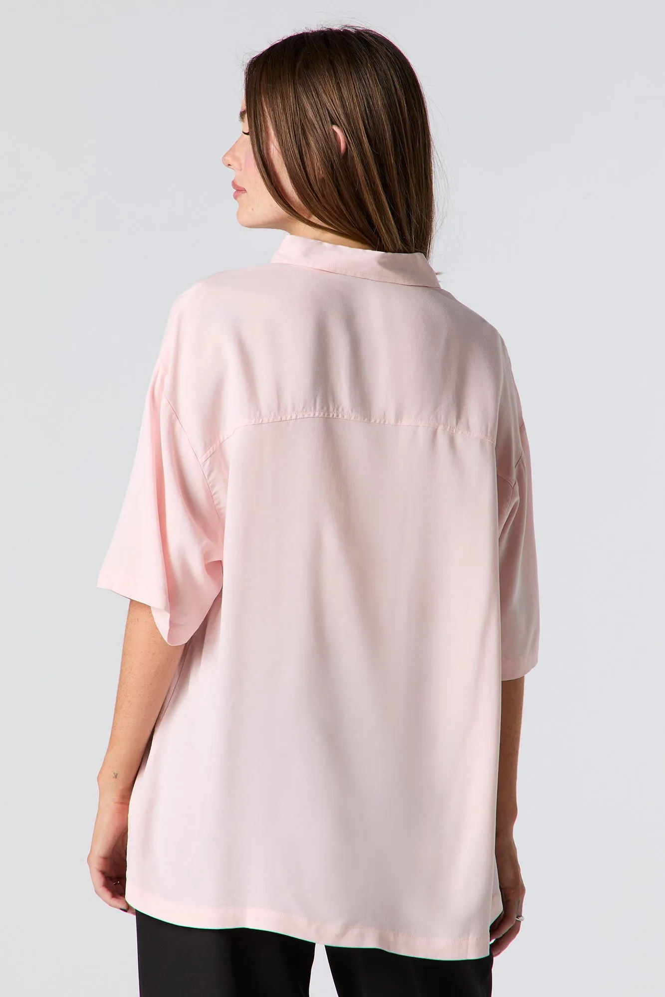 Oversized Short Sleeve Button-Up Top
