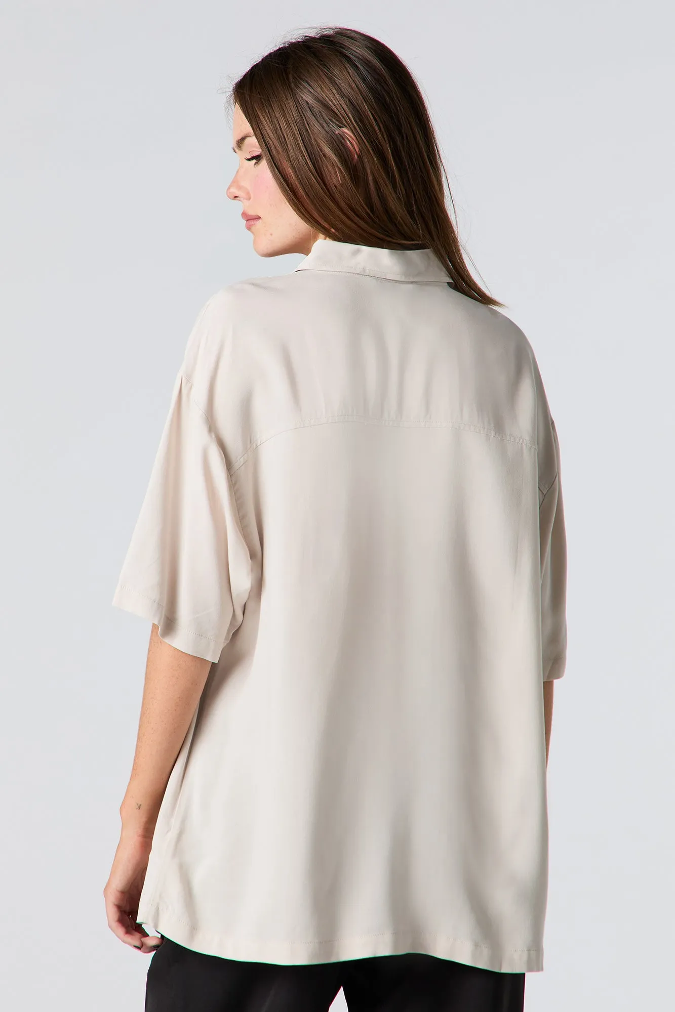 Oversized Short Sleeve Button-Up Top