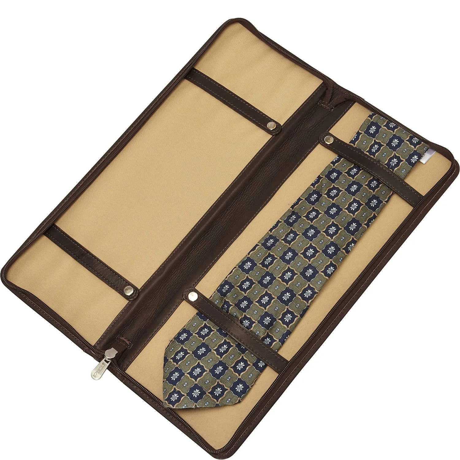 Piel Leather Zippered Tie Case with Snaps