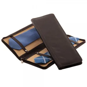 Piel Leather Zippered Tie Case with Snaps