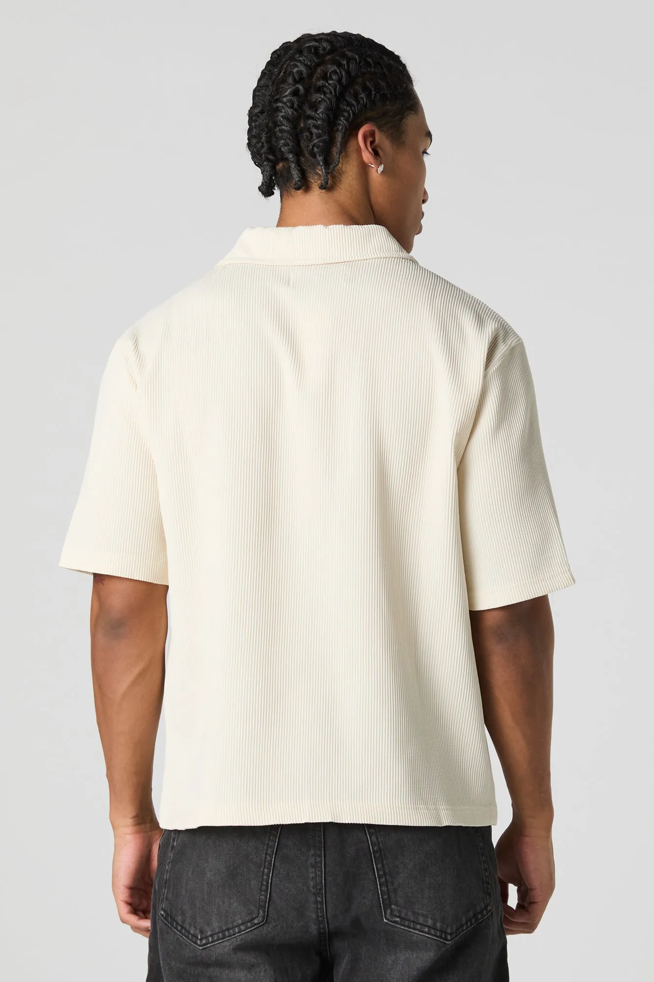 Pleated Boxy Button-Up Top