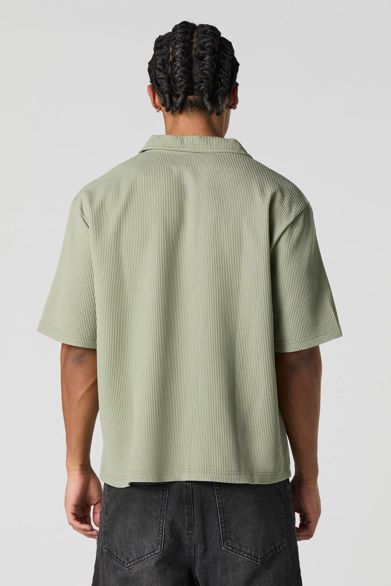 Pleated Boxy Button-Up Top