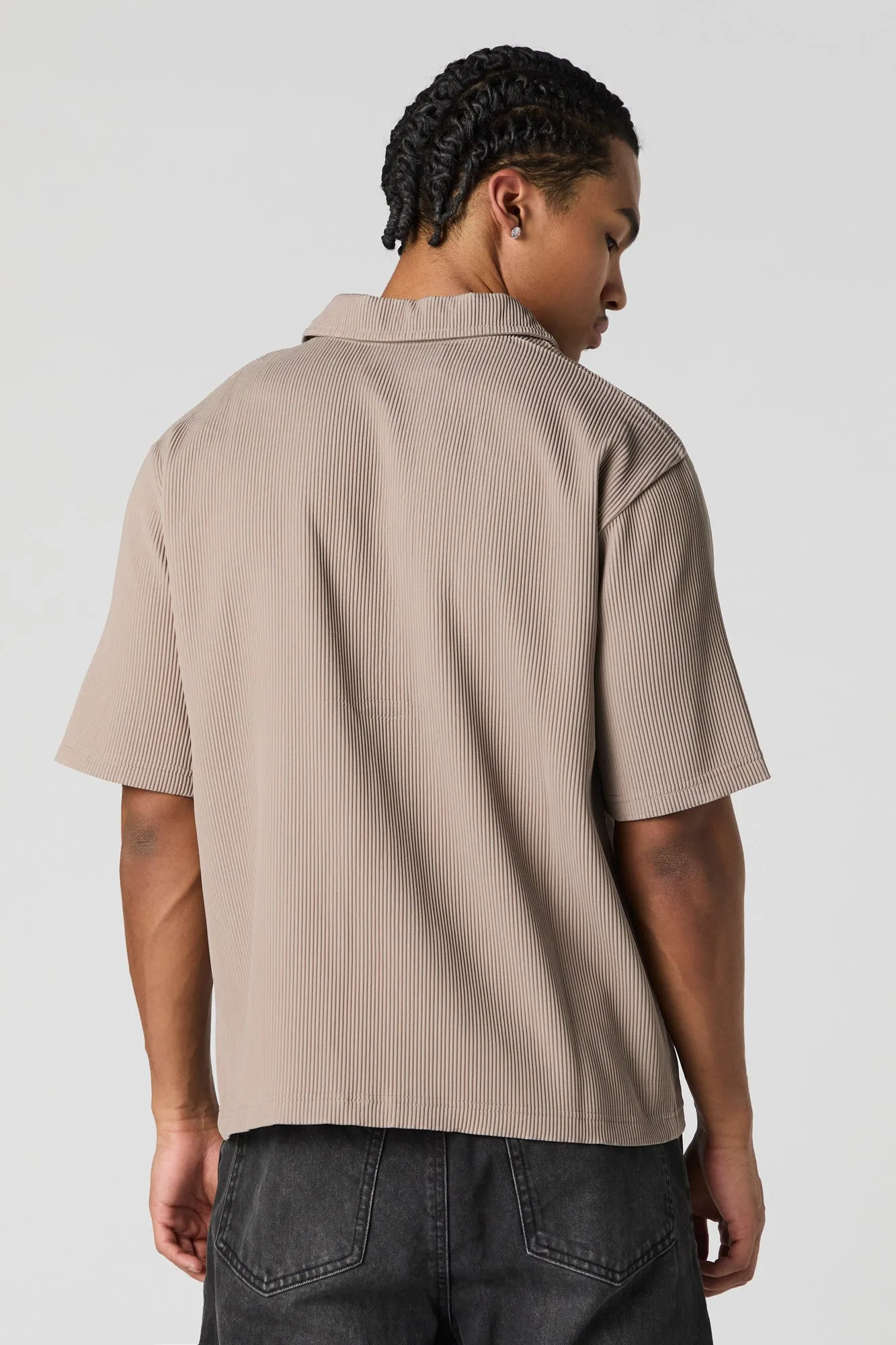 Pleated Boxy Button-Up Top