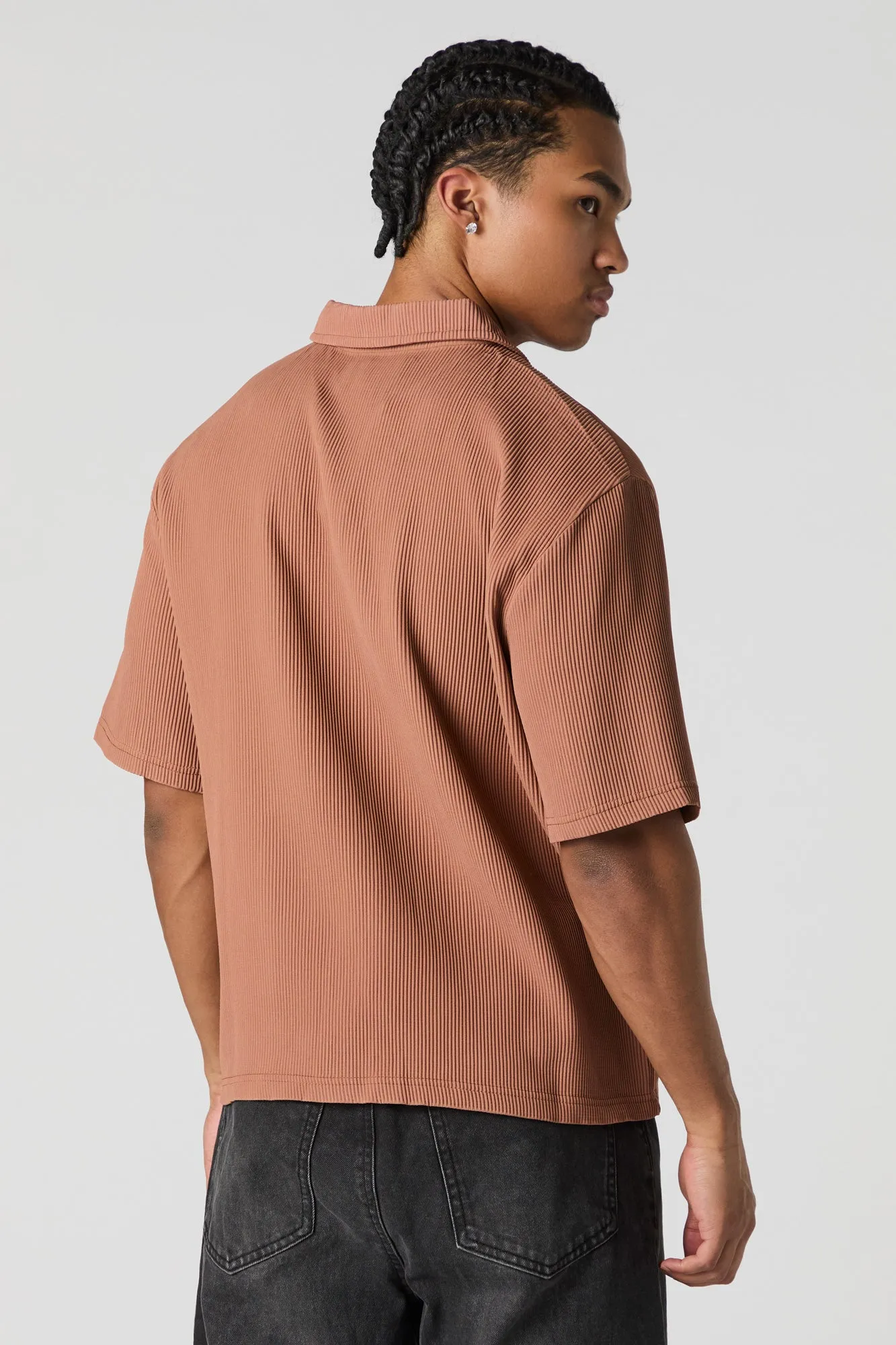 Pleated Boxy Button-Up Top