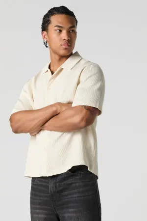 Pleated Boxy Button-Up Top