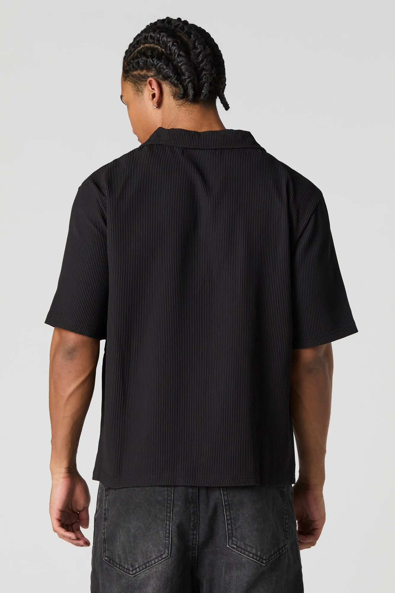 Pleated Boxy Button-Up Top