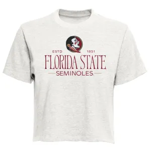 Pressbox Women's Seminole Logo/Florida State Seminoles Short Sleeve Semi-Fitted Waist Length T-shirt - Oatmeal
