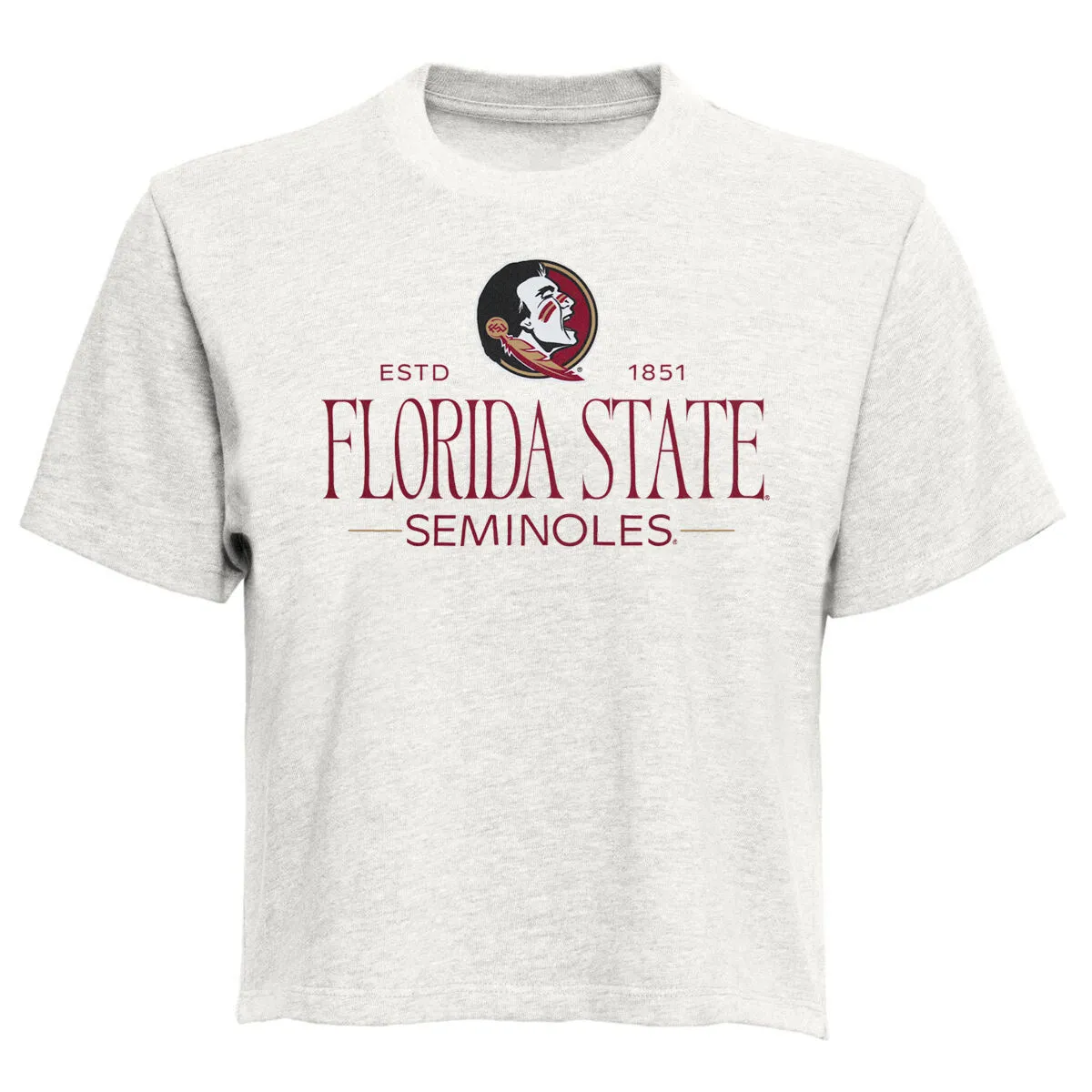 Pressbox Women's Seminole Logo/Florida State Seminoles Short Sleeve Semi-Fitted Waist Length T-shirt - Oatmeal