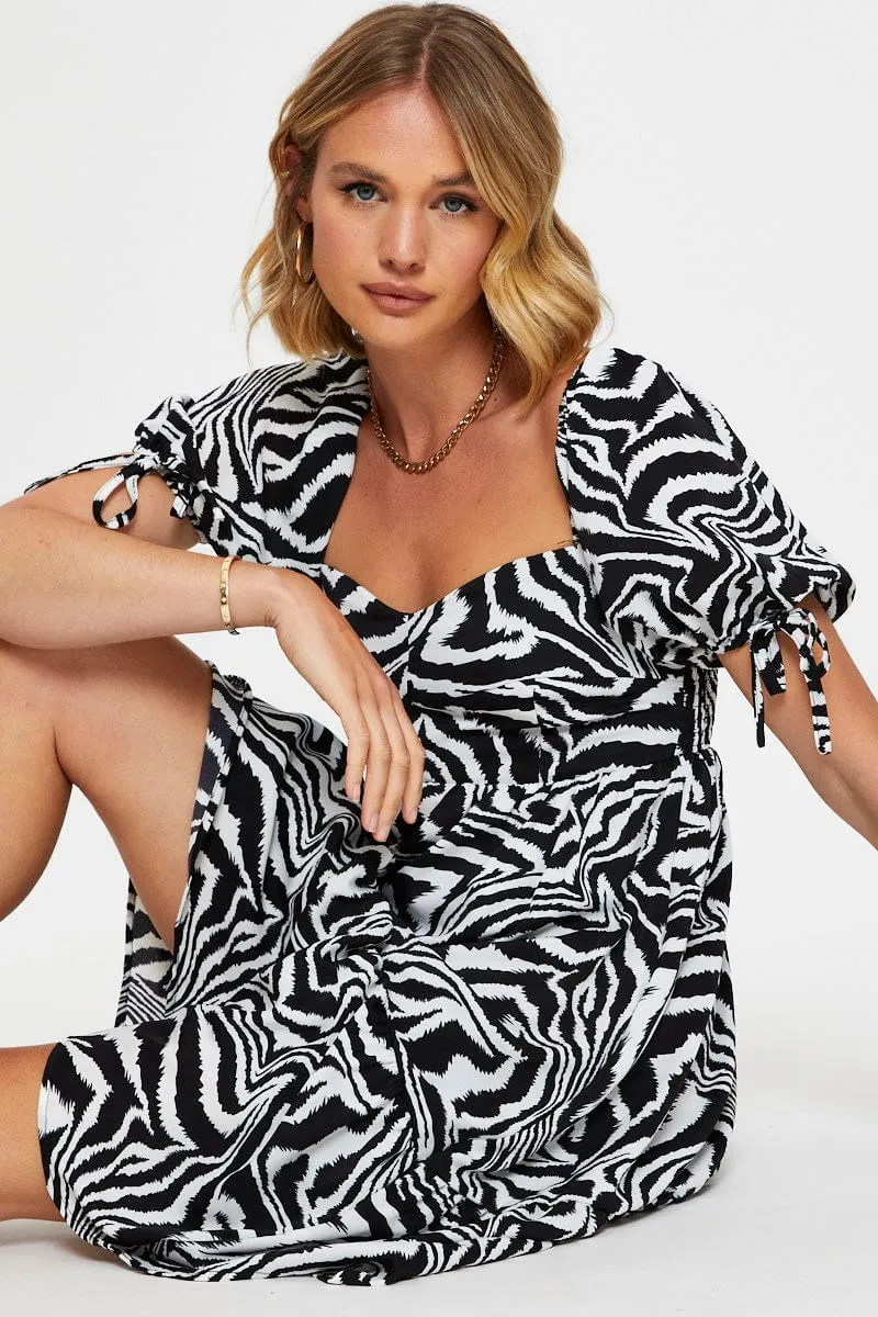 Print Midi Dress Short Sleeve