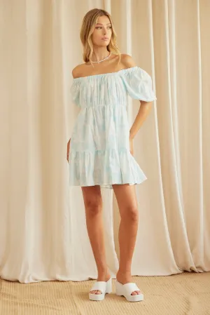 Print Mini Dress Short Sleeve Square Neck