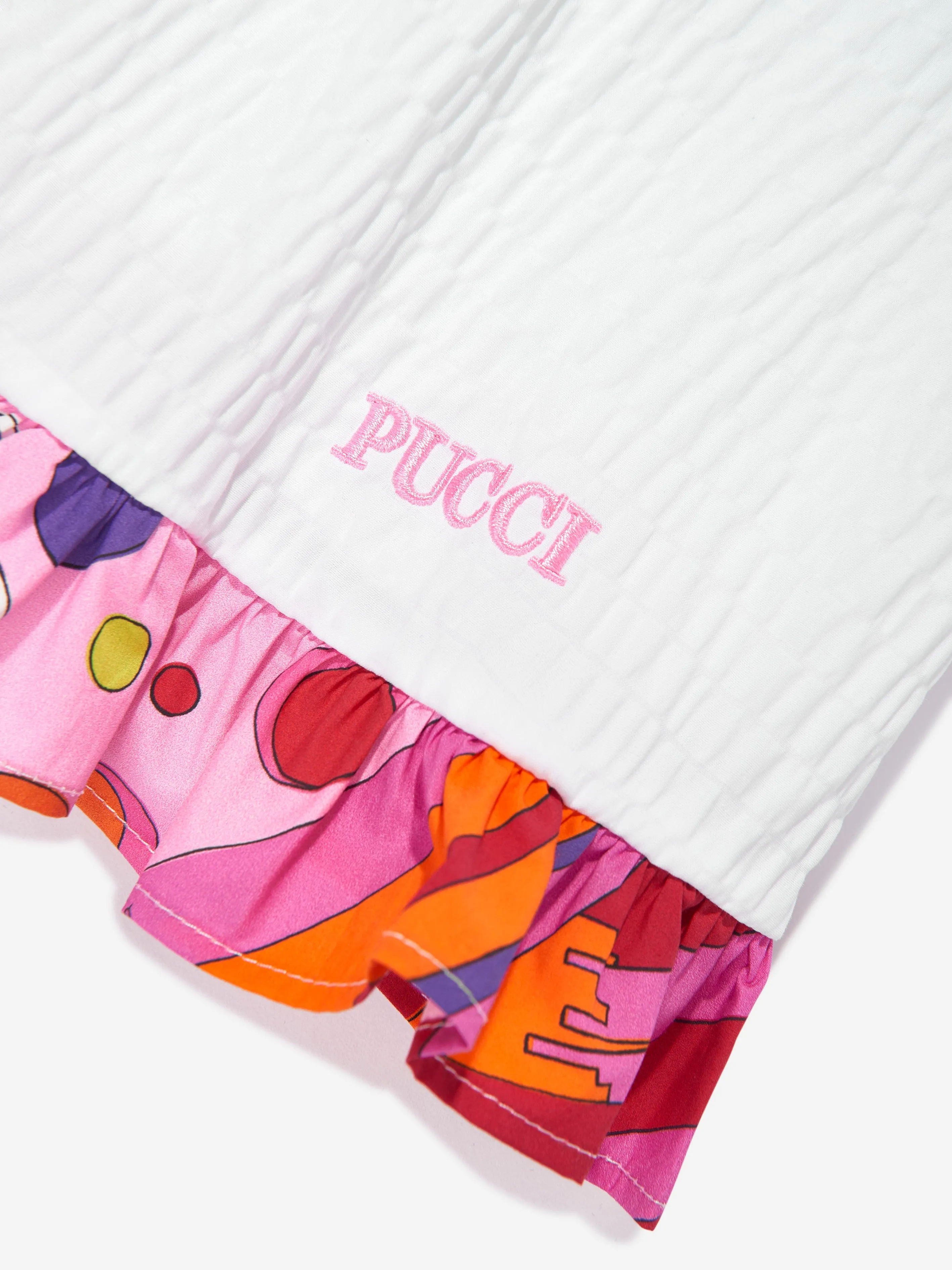 PUCCI Girls Sleeveless Seersucker Dress in White