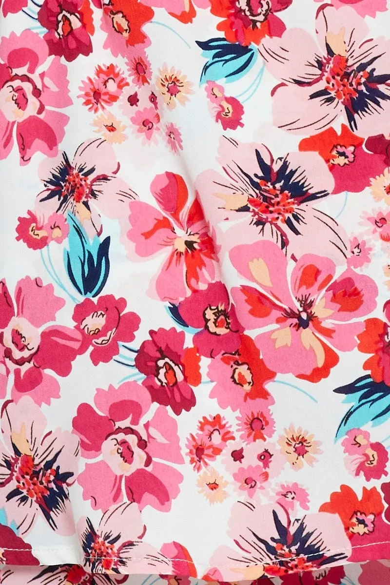 Red Print Playsuit Short Sleeve Evening