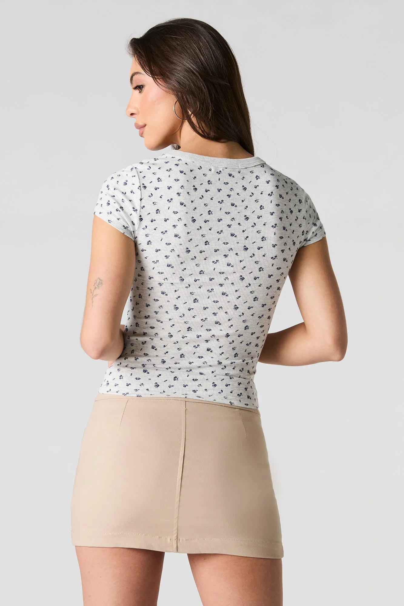 Ribbed Scoop Square Neck Short Sleeve Top