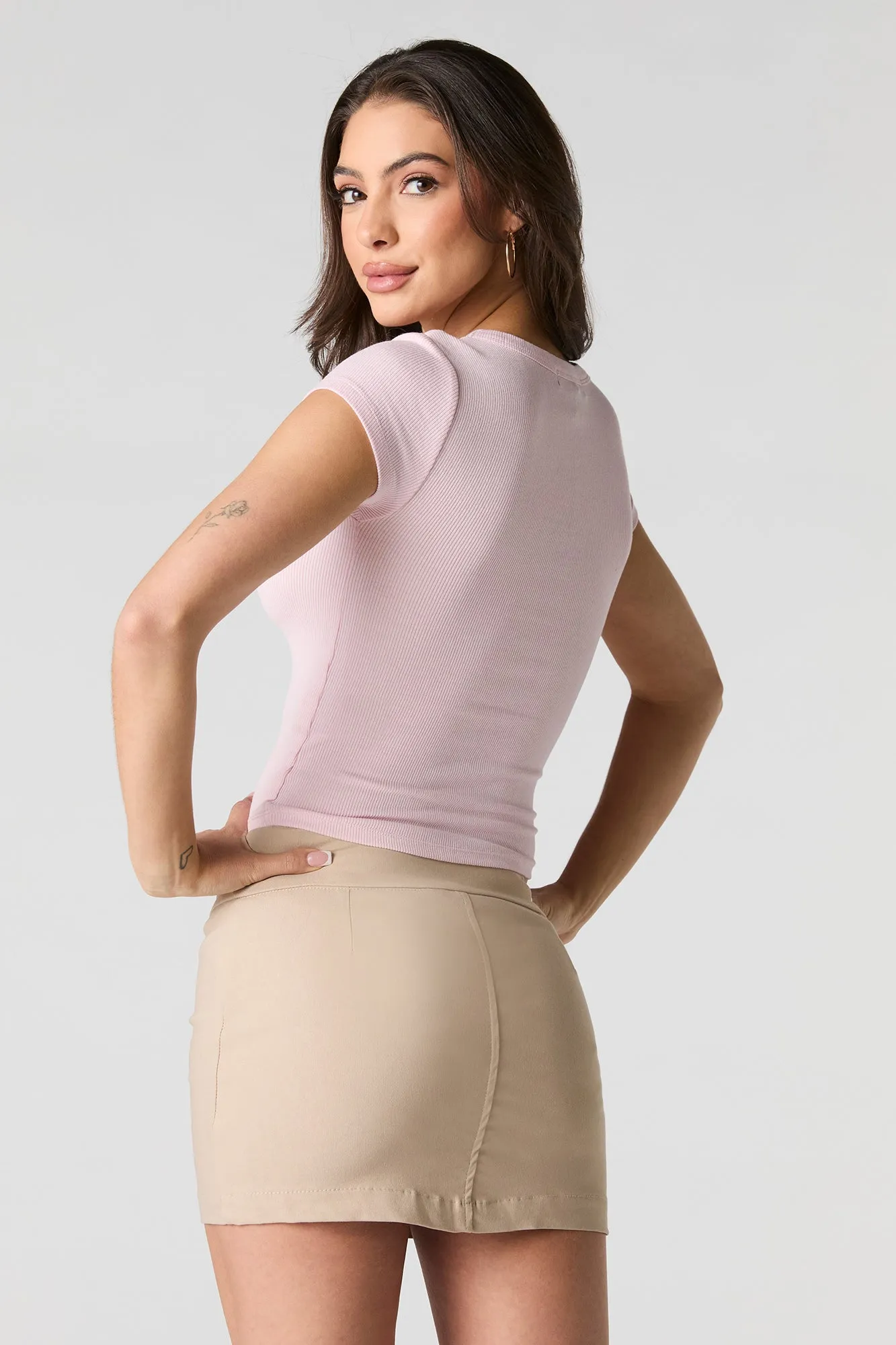 Ribbed Scoop Square Neck Short Sleeve Top